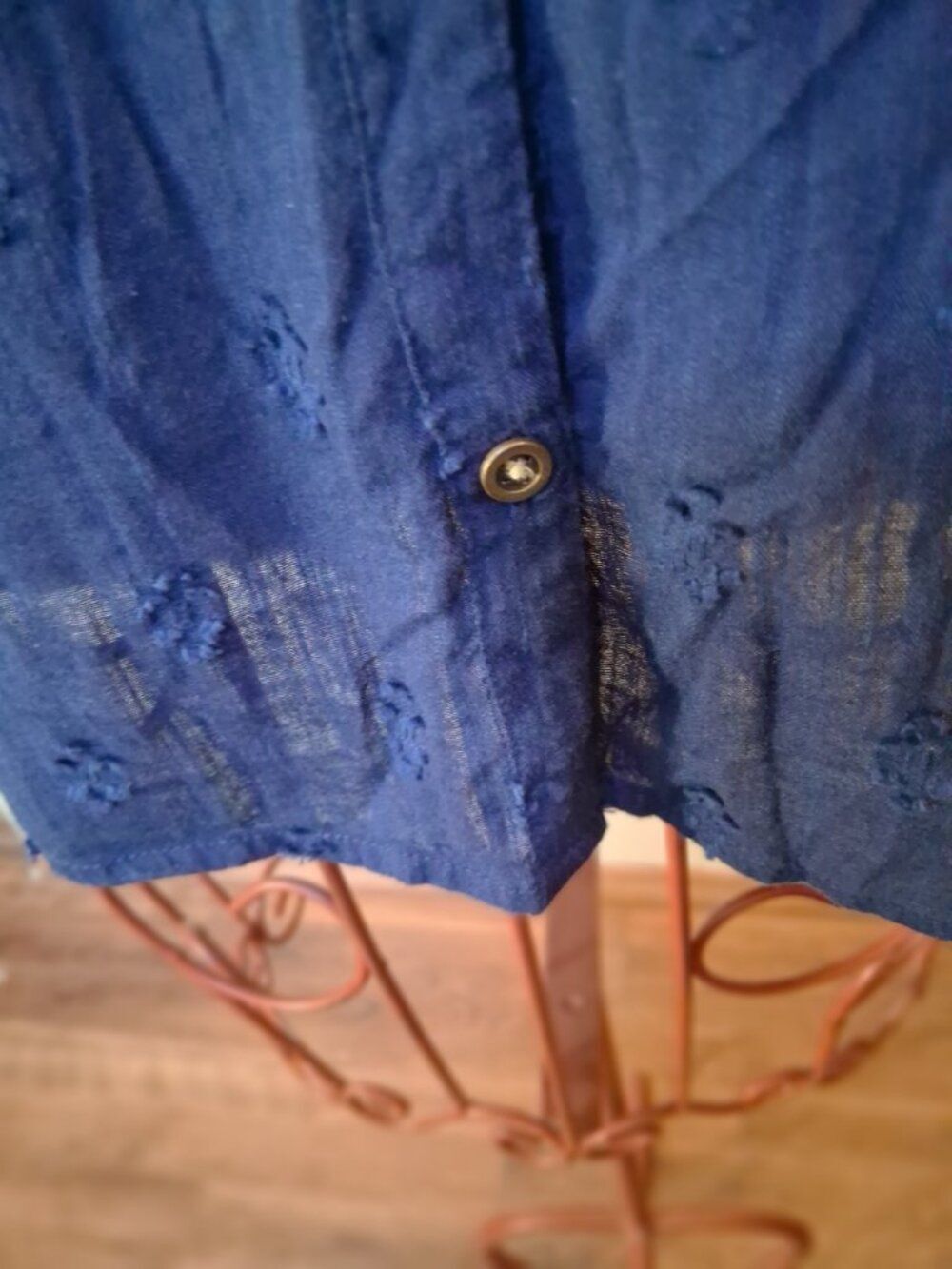 a.n.a Blue Balloon Sleeve Embroidered Button Down Blouse Boho Peasant Top - Picture 14 of 16